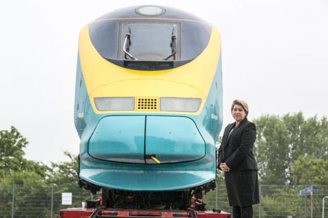 Chief executive Clair Mowbray with a Eurostar power car engine delivered to the High Speed Rail College in Doncaster today