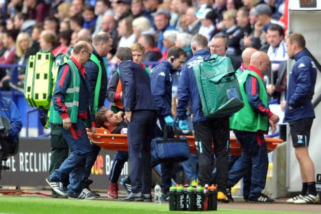 Gaetano Berardi is stretchered from the field during Sunday's 3-2 win at Bolton.