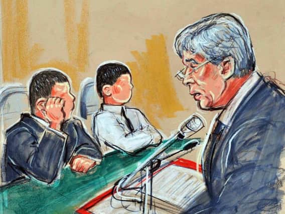 A court sketch of the two brothers at their trial following the 2009 attack.
