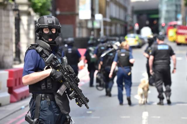 Library image of armed police on St Thomas Street, London, near the scene of a terrorist incident at Borough Market.  A survey indicates that some Yorkshire businesses are ill-prepared to deal with security threats.  Photo: Dominic Lipinski/PA Wire
