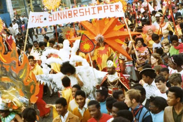 Leeds West Indian Carnival  procession in the 1970's.