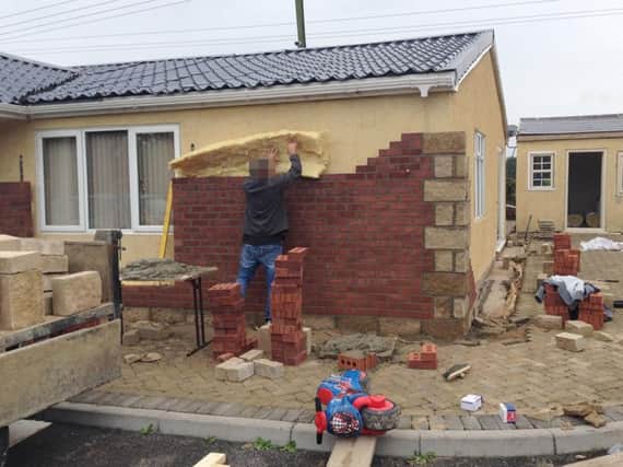 Photo issued by Lincolnshire Police of building work on a traveller site where victims of the Rooney's were forced to work 12-hour days, as members of the traveller family have been jailed for running a modern slavery ring which kept one of its captives in "truly shocking" conditions for decades.