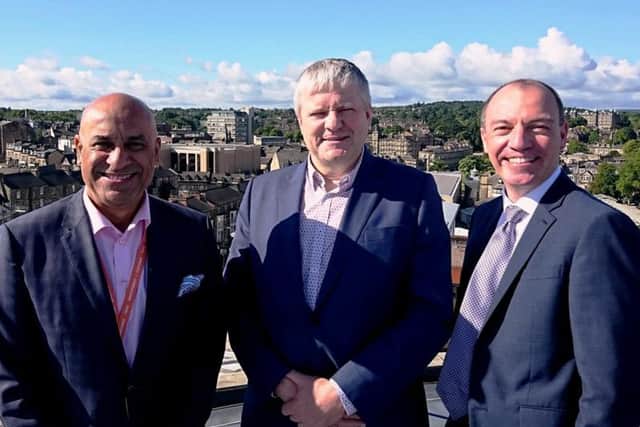 L-R: Brian Dobson, Harrogate Convention Centre Head of Sales and Events; Simon Kent, Director; Richard Cooper, Leader of Harrogate Borough Council. 
Picture: HCC
