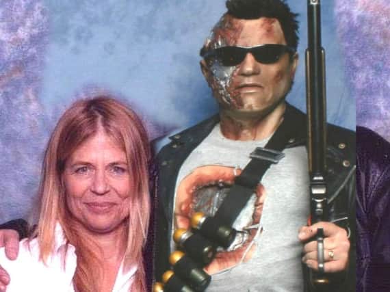 Terminator impersonator Stu Arnold with Linda Hamilton