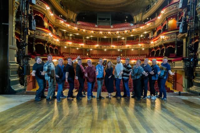 Date: 1st September 2017.Pictured James Hardisty.'Finding Alan', Fat Friends The Musical auditions at Leeds Grand Theatre. Pictured Auditionees on stage with (centre) Nick Lloyd Webber, and Kay Mellor.