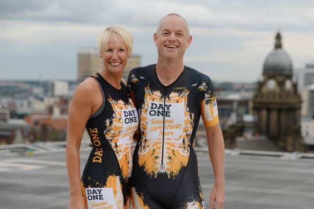 Trauma staff at the LGI get ready for a mammoth fundraising mission by taking part in the Weymouth Iron Man Triathlon this weekend.
Pictured on the helipad are Sarah Howard and Anthony Howard whose idea the iron man cahllenge it was.
12 September 2017. Picture Bruce Rollinson