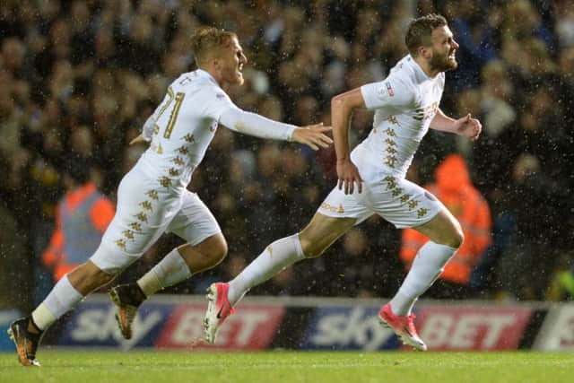 VITAL CONTRIBUTION. Leeds United's Stuart Dallas celebrates his goal with Samuel Saiz. Picture by Bruce Rollinson.