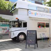 All aboard: Google has converted a traditional double decker bus into a mobile digital training hub.