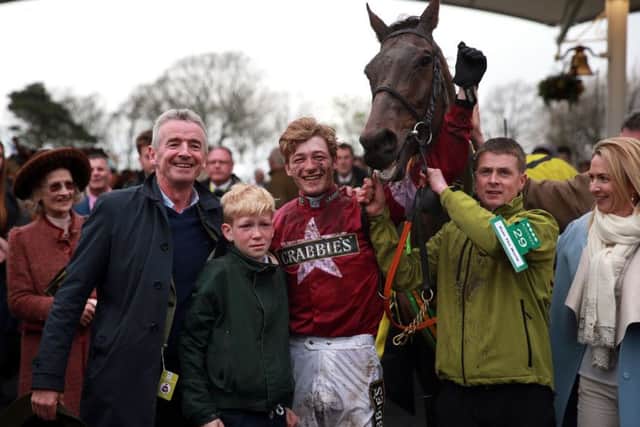 Ryanair boss Michael O'Leary celebrates the 2016 Grand National win of Rule The World.