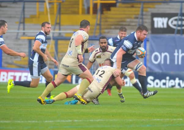Yorkshire Carnegie's Ollie Stedman goes on the charge against Doncaster Knights. Picture: Steve Riding.