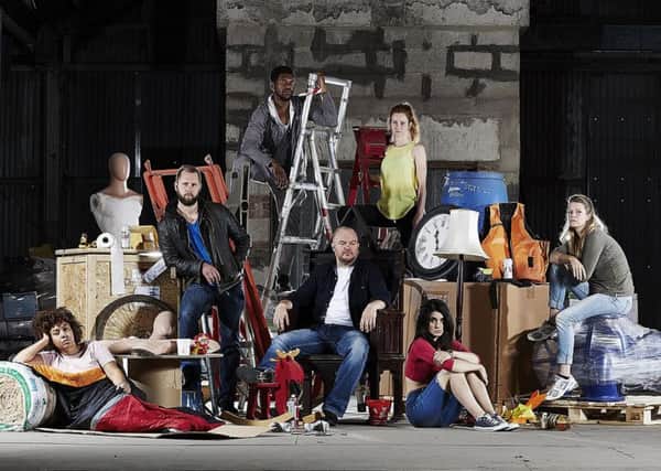 The full cast of The Shed Crew, which will be performed in a former electrical warehouse in Leeds. PIC: Anthony Robling