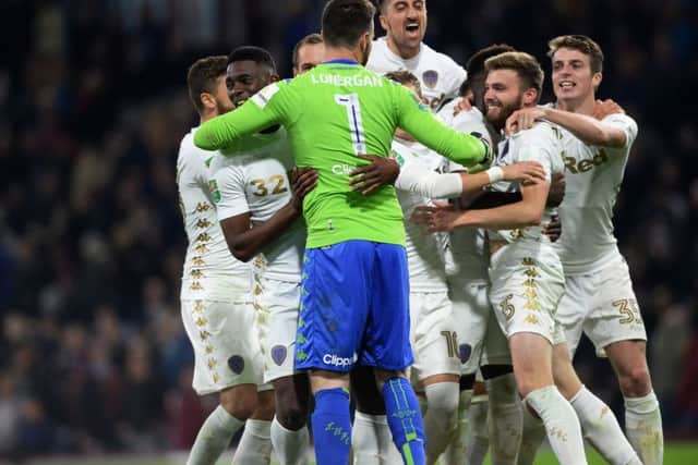 Leeds United celebrate beating Burnley after the penalty shoot out.
