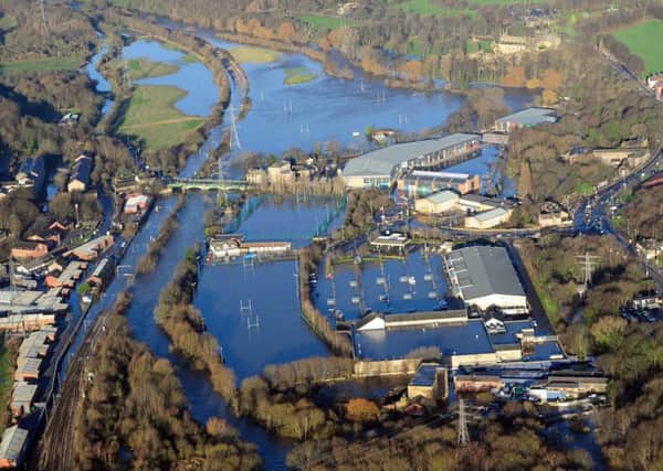 Aerial picture over the Kirkstall Road area of Leeds after the River Aire burst its banks on Boxing Day 2015.