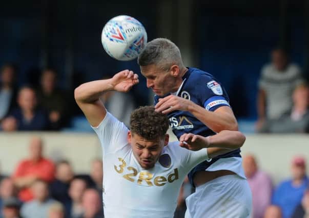 Streetwise: Kalvin Phillips, of Leeds United, is muscled out of a challenge by Millwalls Steve Morison. It was the kind of performance, believes David Prutton, that head coach Thomas Christiansen can take plenty of lessons from. (Picture: James Hardisty)