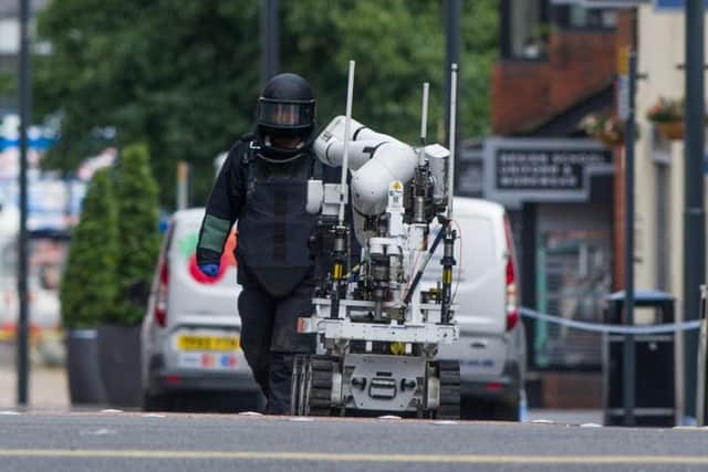 The bag was destroyed during a controlled explosion. Picture: James Hardisty.