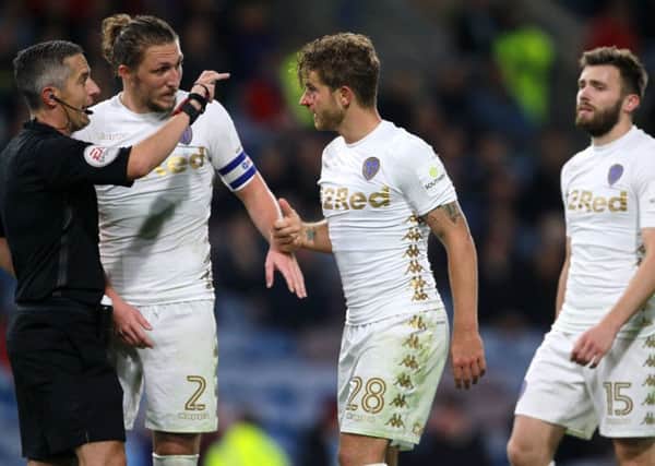 A CUT ABOVE: Leeds United's Gaetano Berardi shows his anger as blood pours from below his eye during Tuesday night's Carabao Cup clash at Burnley.