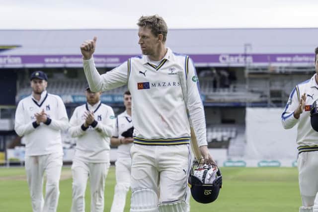 Yorkshire's Steve Patterson thanks the fans after his unbeaten 44 helped secure victory over Warwickshire. Picture by Allan McKenzie/SWpix.com