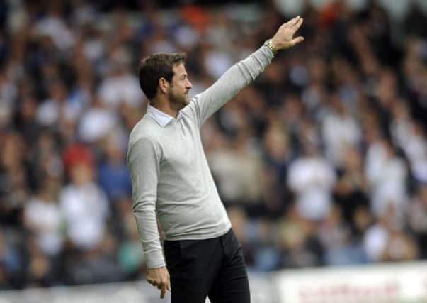 OUT IN FRONT: Leeds United head coach Thomas Christiansen gives his orders during Saturday's 3-2 success against Ipswich Town. Picture by Simon Hulme.
