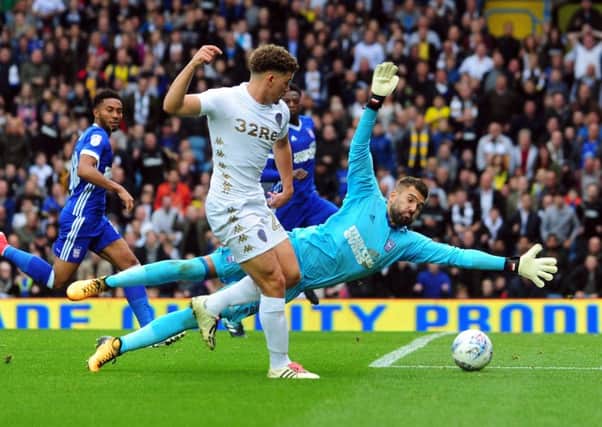 FINE FINISH: Kalvin Phillips fires home Leeds United's second goal during Saturday's 3-2 win against Ipswich Town. Picture by Simon Hulme.