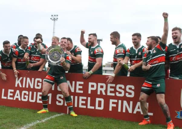 Hunslet celebrate winning the Shield (Picture: Simon Hall)