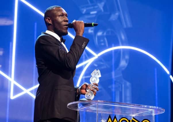BIG WINNER: Stormzy on stage at the 2015 MOBOs in Leeds.
