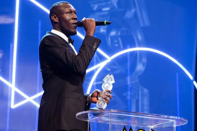 Stormzy on stage at the MOBOs in Leeds in 2015