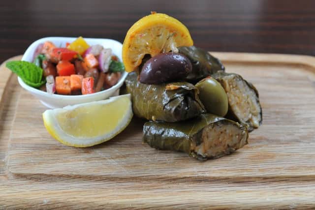 26 September 2017......     Oliver
The Agora, New Road Side Horsforth
Dolmades, vine leaves stuffed with rice and a hint of mint . Picture Tony Johnson.