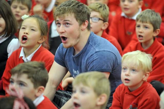 190117  Curtis T John who  appeared on the BBC show Let It Shine  singing at  Barwick C of E Primary  Leeds, School ,   morning assembly.