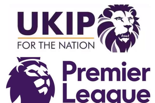 The Ukip logo and the Premier League logo.