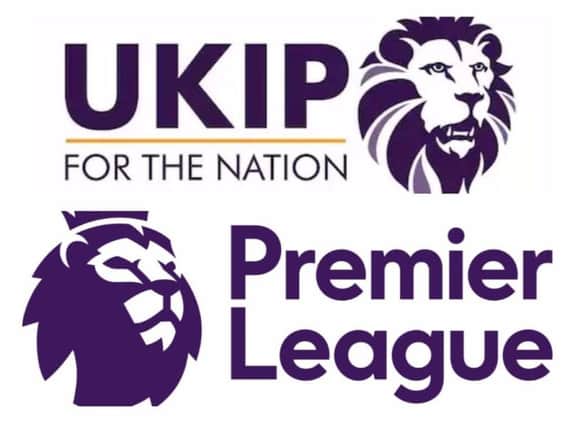 The Ukip logo and the Premier League logo.