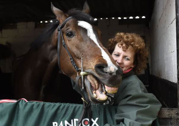 Injured: Grand National winner One For Arthur, pictured with trainer Lucinda Russell.