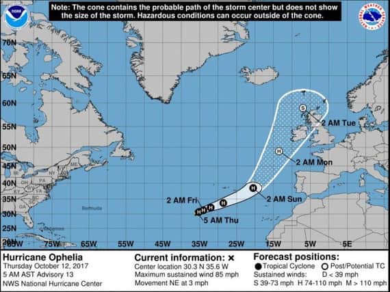 Computer models show Hurricane Ophelia heading towards the UK. NOAA