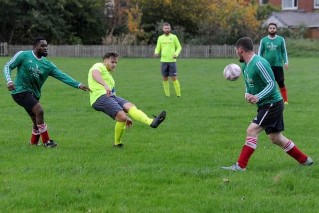 Terry Marflitt Trophy first-round action between St Nicholas and Gildersome Spurs OB. PIC: Steve Riding
