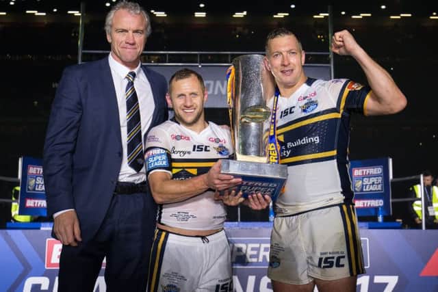Grand Final specialists, Leeds Rhinos coach Brian McDermott and long-serving duo Rob Burrow and Danny McGuire. PIC: Alex Whitehead/SWpix.com