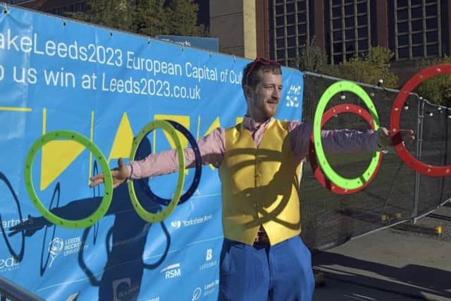Matthew Tiffany of Swarcliffe performs as the Capital of Culture 2023 bid is sent off.