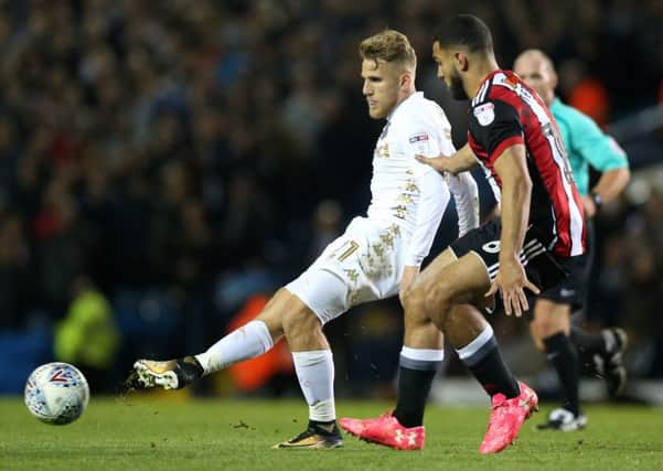 BRIGHT SPARKL Leeds United's Samuel Saiz looks to get away from Sheffield United's Cameron Carter-Vickers.