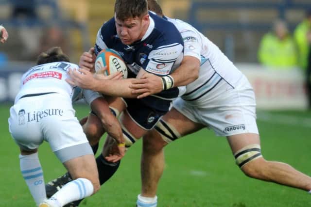 Yorkshire Carnegie's Ollie Stedman takes on the Bedford Blues defence. PIC: Steve Riding