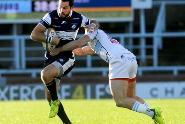 Yorkshire Carnegie's Andy Forsyth goes on the offensive against Bedford Blues. PIC: Steve Riding