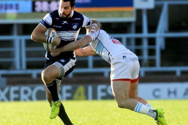 Yorkshire Carnegie's 
Andy Forsyth goes on the offensive against Bedford Blues. PIC: Steve Riding