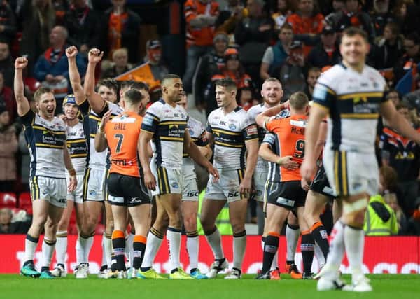 Leeds Rhinos' players celebrate beating Castleford at Old Trafford in Super League's Grand Final last month. Picture: Alex Whitehead/SWpix.com