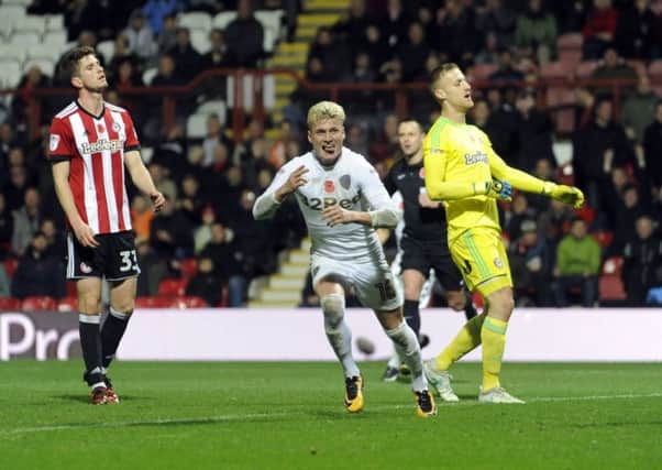Gjanni Alioski's goal gave Leeds something to shout about briefly at Brentford. PIC: Simon Hulme