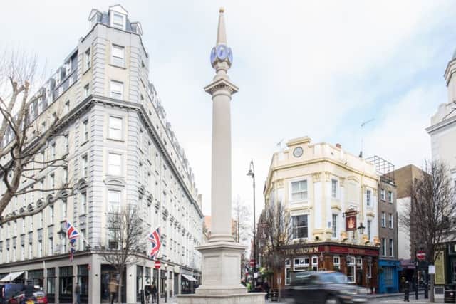 The Seven Dials area of London, with the Radisson Blu hotel (left).