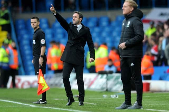 BACK ON TRACK? 
Leeds 
United head coach Thomas Christiansen barks out orders to his players during Sunday's 2-1 win at Elland Road against Middlesbrough. Picture: Jonathan Gawthorpe