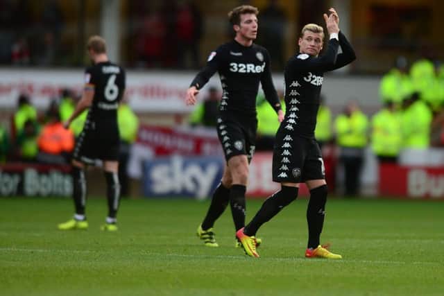 Ezgjan Alioski shows his appreciation to the travelling Leeds United fans. PIC: James Hardisty