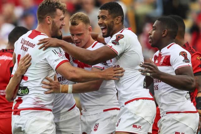 England players celebrate.