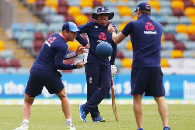 DUMB DECISIONS: England's head coach Trevor Bayliss watches on as Jonny Bairstow warms up ahead of what turned out to be a short day five at The Gabba. Picture: Jason O'Brien/PA