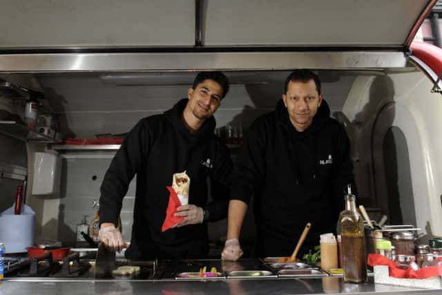 The Falafel Guys Ahmed Gouda (left) with his brother Abdalla, Briggate, Leeds.27th November 2017 ..Picture by Simon Hulme
