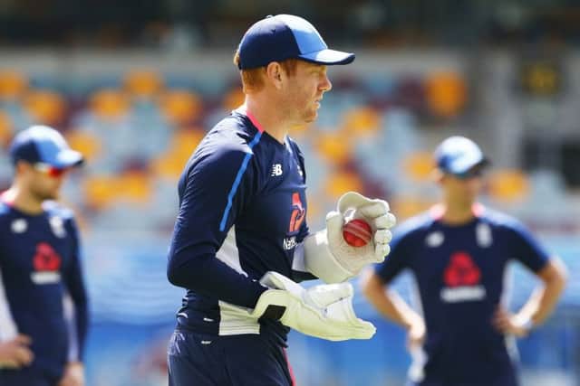 BUSINESS AS USUAL: England's Jonny Bairstow warms up  ahead of day five's play in the opening Ashes Test match at The Gabba. Picture: Jason O'Brien/PA