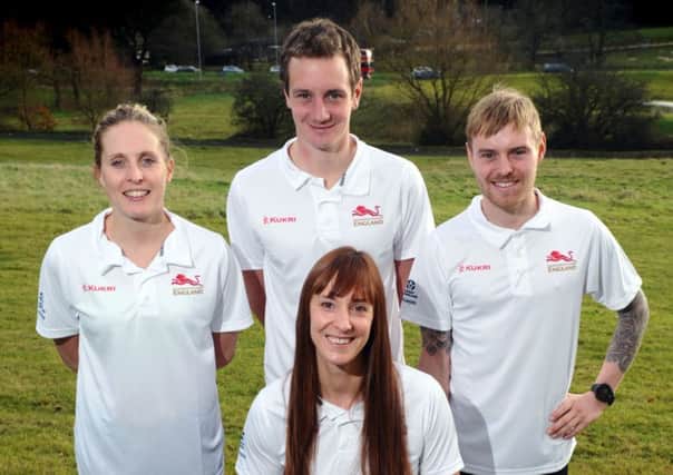Team Englands triathlon squad for the Gold Coast 2018 Commonwealth Games. Back row from left: Jess Learmonth, Alistair Brownlee, Tom Bishop. Front: Lizzie Tench.