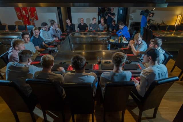 Date: 30th November 2017.
Picture Jame Hardisty.
Members of YorkshireÃ¢Â¬"s Cricket squad taking part in a team building Japanese cookery exercise against the chefs at a top Leeds restaurant Teppanyaki.